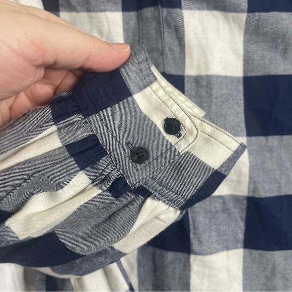 J. Crew Navy & White Buffalo Plaid Shirt - Size Medium - Henley Long Sleeve - Picture 4 of 6